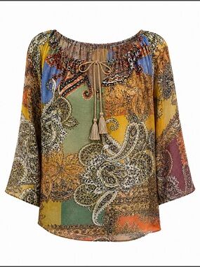Spense Multicolor Paisley Peasant bohemian Blouse - M NWT